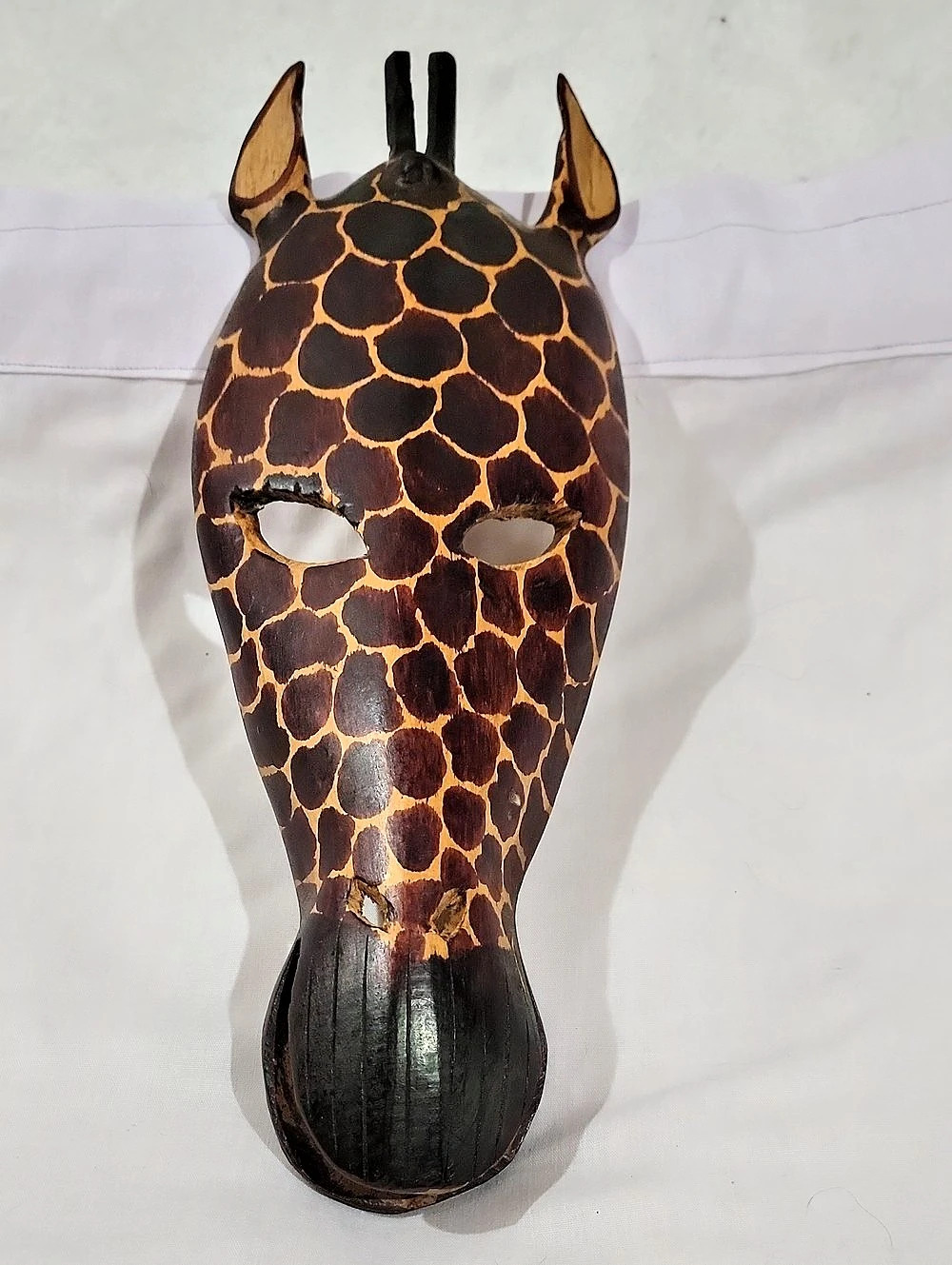 Hand Carved Giraffe Wall Mask in Brown & Black African Folk Art